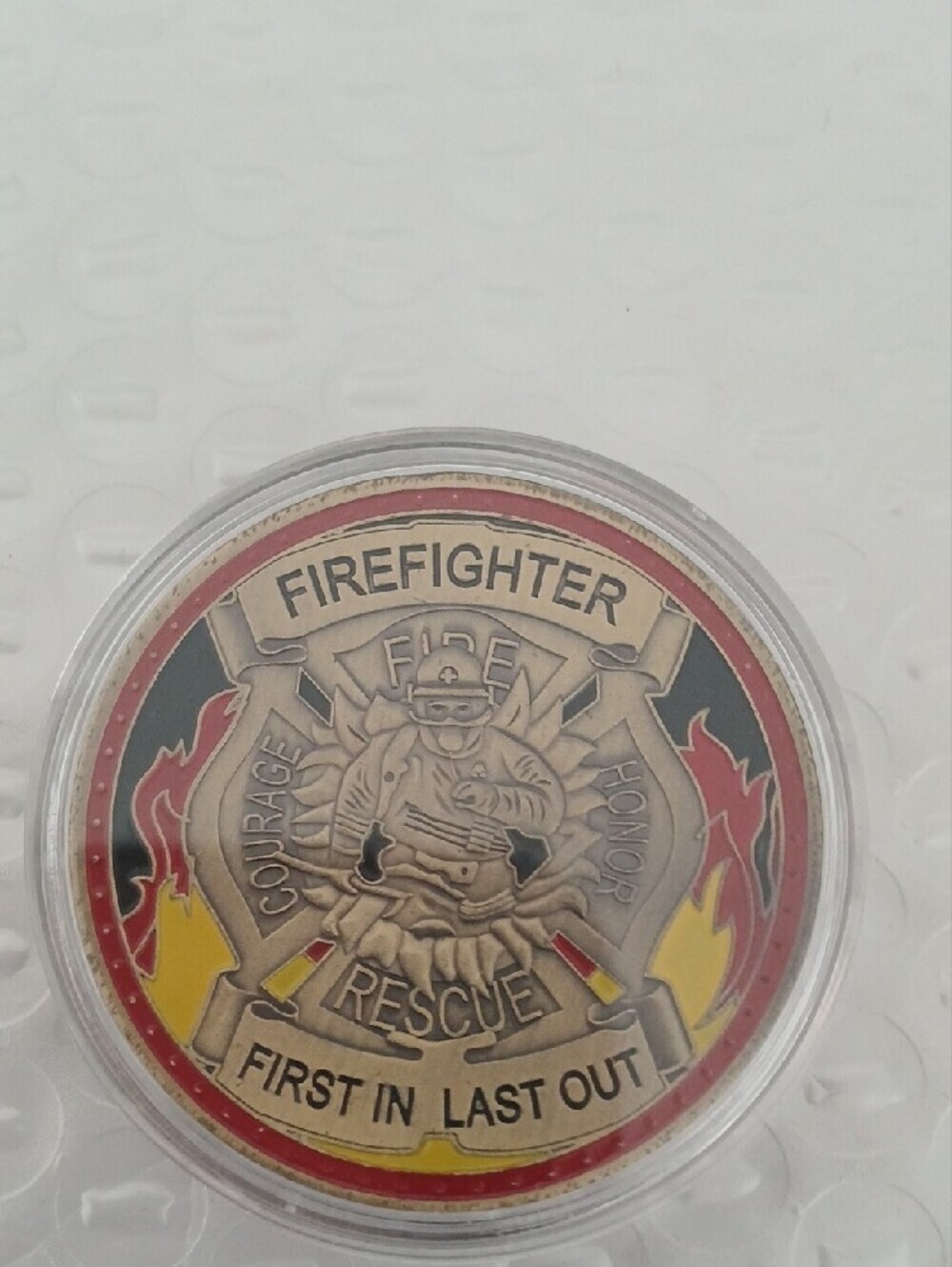 Firefighter Rescue Challenge Coin - Red and Gold - Picture 3 of 6
